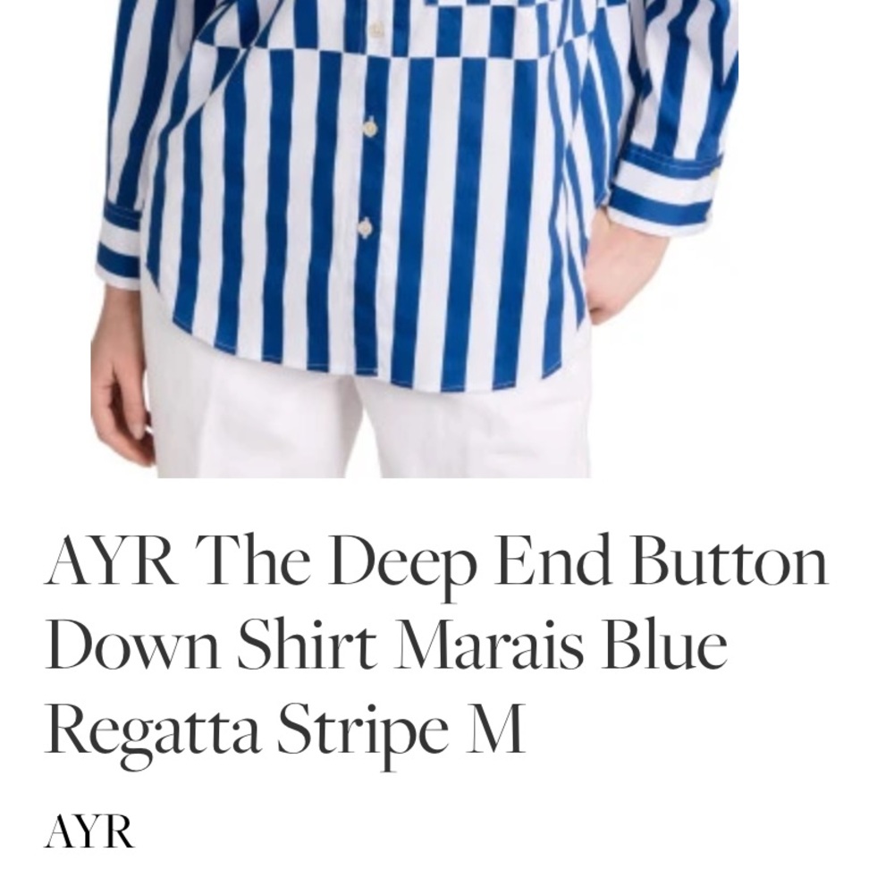 AYR All Year Long Deep End Marais Blue royal blue/white Stripe Shirt Sz M NWOT - Picture 2 of 12